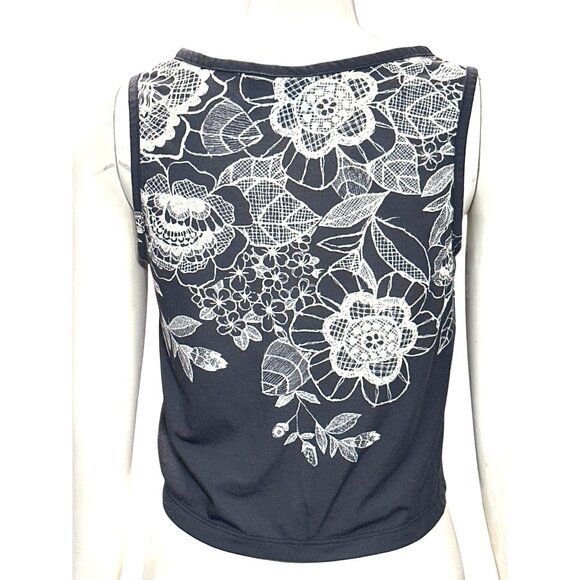 Adidas Originals Trefoil Crop Tank Floral Graphic Black White Large Athleisure - Picture 5 of 13
